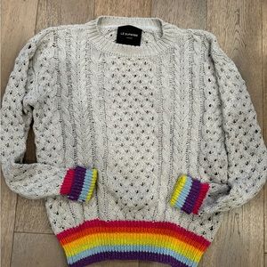 Le Superbe  gray cotton/ cashmere sweater with rainbow trim